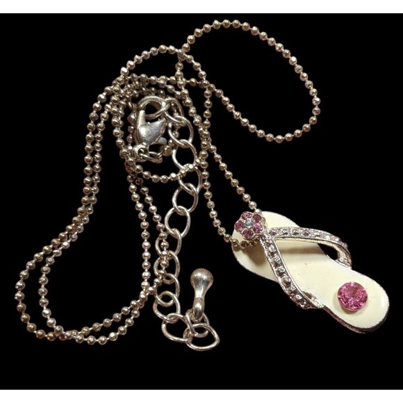 Summery Beach Themed Pink And White Sandal Pendant Necklace - Picture 3 of 6